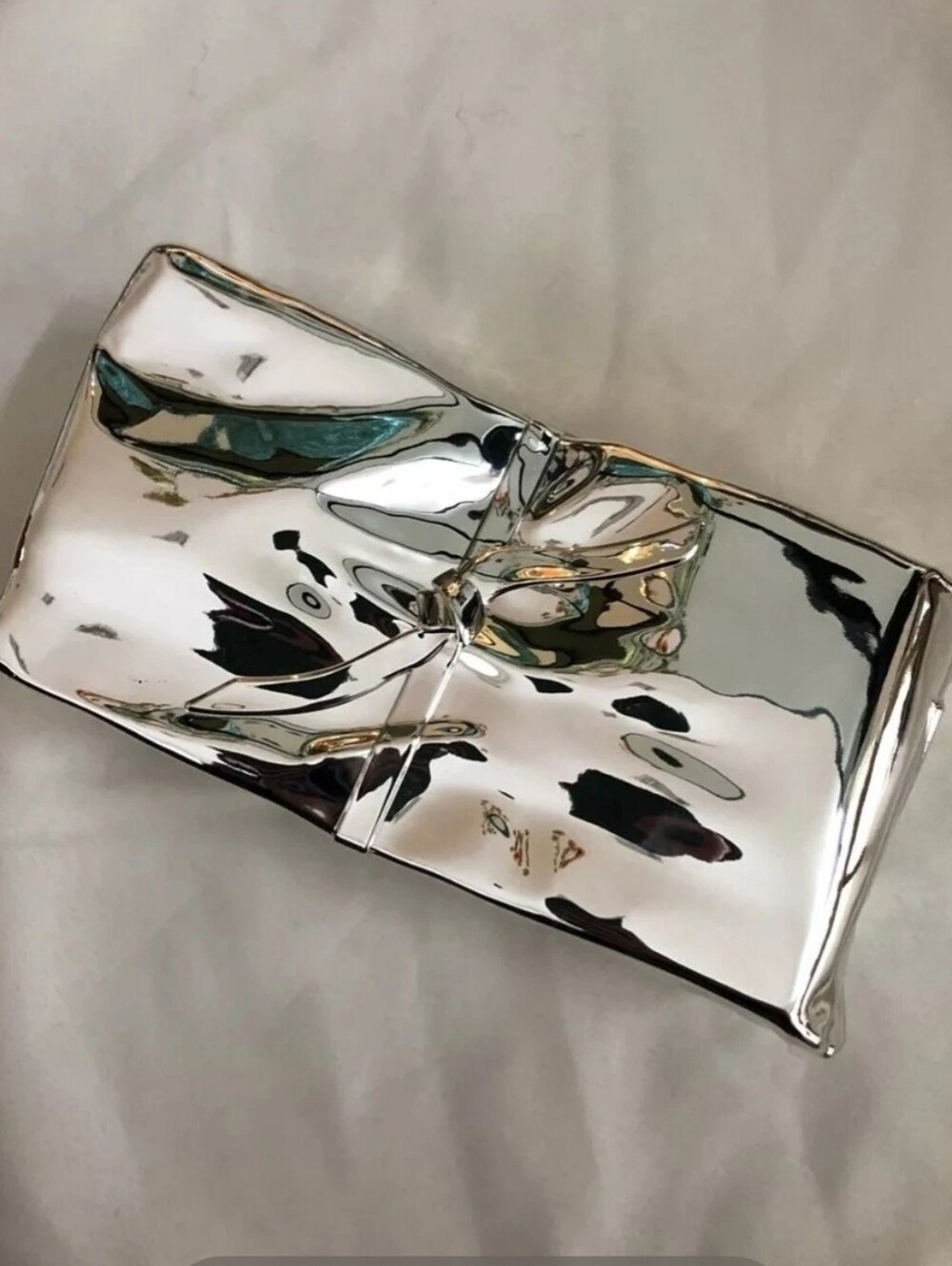 Zara Metallic Minaudiere Box Clutch Bag Chain Reflective Silver 6509/310 New - Picture 2 of 5